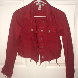 Red denim cropped jacket